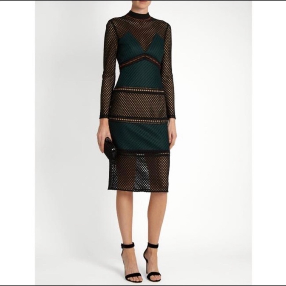 Self-Portrait Forest Paneled Mesh Midi Dress - Picture 8 of 9